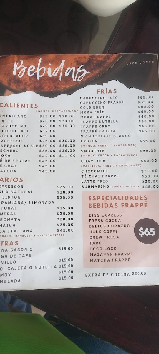 Café Cocoa Menu - Image 1